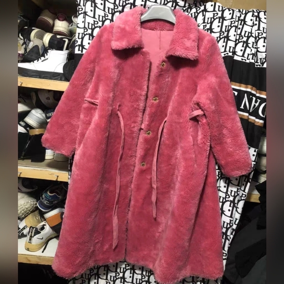 Jackets & Blazers - Women's Pink Teddy Coat - Plush Long Faux Fur Jacket